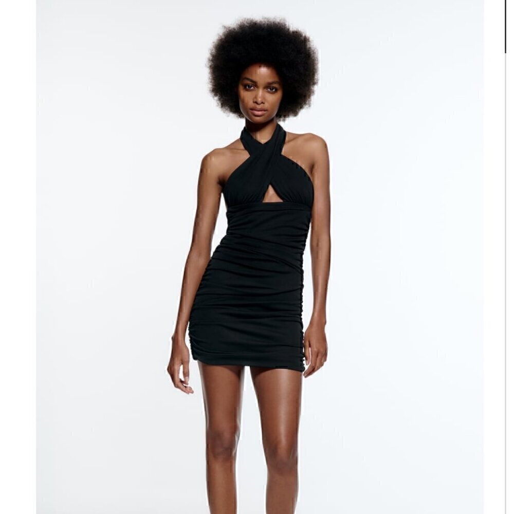 #15 NWT Zara Draped Halter Dress in Black
